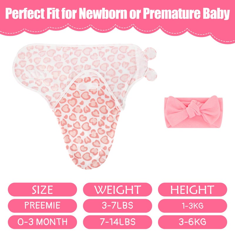 Bunnycool 4 Pack Newborn Preemie Swaddle with Headband Set Premature Swaddle Blanket Baby Clothes for Nicu Newborn Boys Girls(Preemie,Bow Style) - Image 2